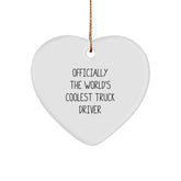Truck Driver Gifts, Funny Heart Ornament, 'Officially The World's Coolest Truck Driver' Quote, Christmas Unique Gifts from Friends to Family - Image 1